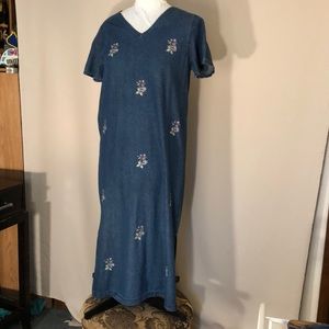 Blue Denim short sleeve embroidered  Maxi dress / Caftan Erica & Co